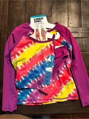Lands' End Girls' Tie-Dye Rash Guard Set - Purple, Yellow, Blue